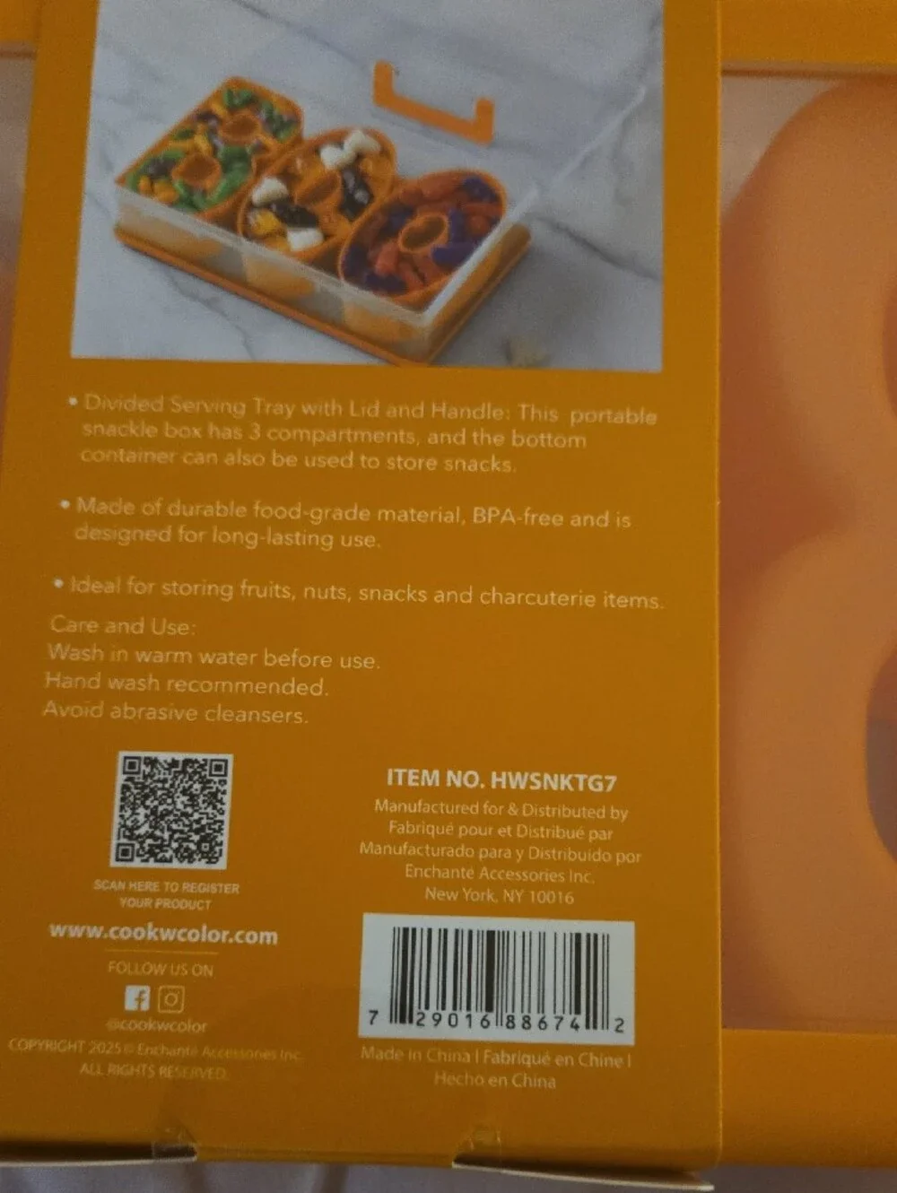 CWC Orange Portable Snack Box -BOO 3-Compartment Organizer